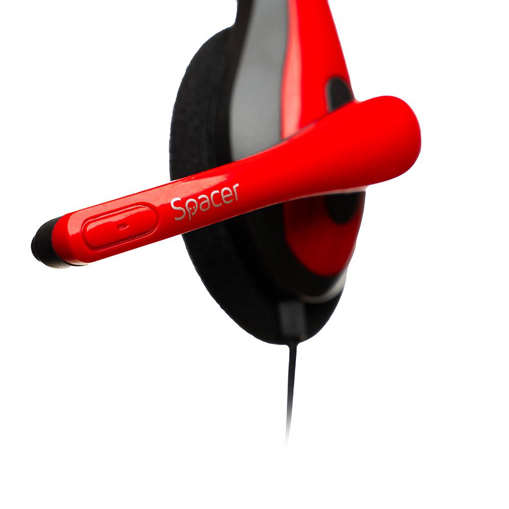 Casti cu micr. Spacer, cu fir, multimedia, 2x Jack 3.5mm, microfon pe brat, driver 40mm, 20Hz-20000Hz, 1.8m, rosu si negru