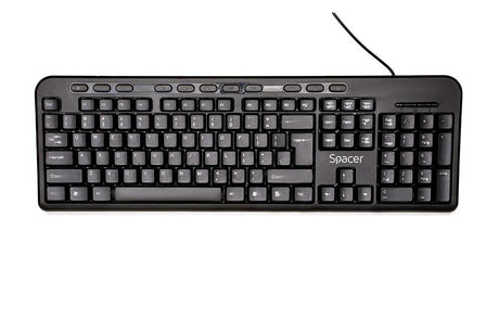Tastatura Spacer SPKB-169 cu fir, USB, multimedia, 104 taste + 11 taste multimedia, anti-spill, negru