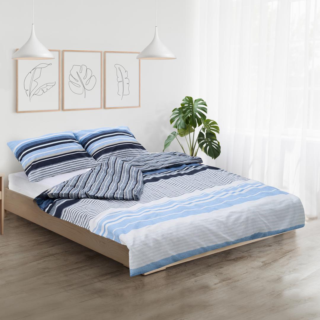 Lenjerie dubla,100% bumbac,4 piese, Azul