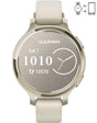 Ceas Garmin Lily 2 Active, display AMOLED, dimensiune afisaj 25,4 mm x 21,3 mm, rezolutie afisaj 240 x 201 pixeli, memorie 8GB, autonomie pana la 9 zile, rezistanta la apa pana la 5 ATM, greutate: 24,4g, ramă MLunar Glod şi curea Bone din silicon