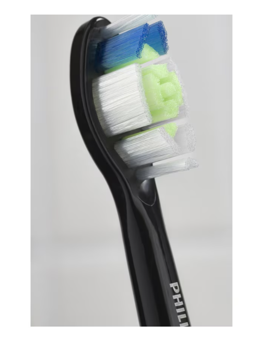 Rezerve PHILIPS Sonicare Optimal White HX6062/88, Pachet de 2 capete de periere, Standard, Click-on, Sincronizarea modurilor BrushSync, Negru, L x A x I (mm) 60x25.7x230.5
