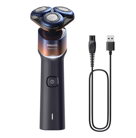 Aparat de ras PHILIPS Seria 5000 X5012/00, barbierit umed/uscat, tehnologie SkinProtect, capete flexibile 360, 50 de min, lame ComfortCut, Crom/Portocaliu