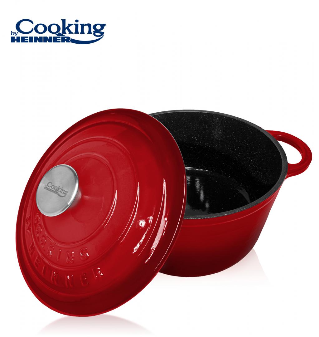 SEMIOALA FONTA EMAILATA+CAPAC 28X13 CM, 6L, RED LINE, COOKING BY HEINNER