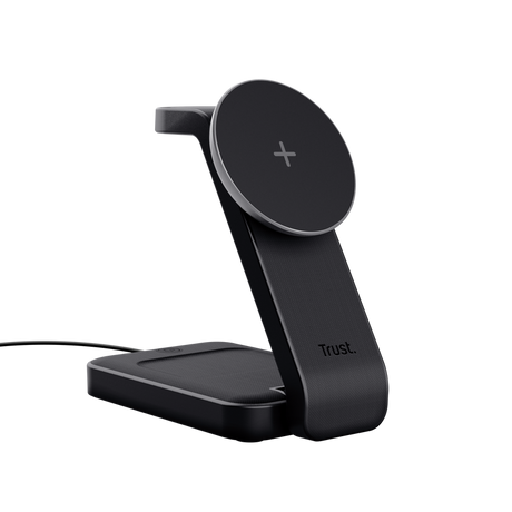 Stand de incarcare 3-in-1 Trust Viro, putere intrare 20W, interfata USB- C, compatibil cu produsele din brandul Apple: iPhone (12 si modele mai noi), Airpods si Apple Watch, negru
