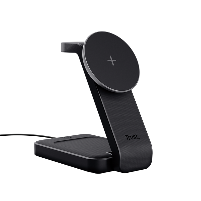 Stand de incarcare 3-in-1 Trust Viro, putere intrare 20W, interfata USB- C, compatibil cu produsele din brandul Apple: iPhone (12 si modele mai noi), Airpods si Apple Watch, negru