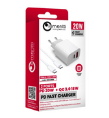 Lemontti Set Incarcator Retea Fast Charge 20W 1 x PD Type-C + 1 x USB-A Quick Charge 3.0 si cablu Type-C-Type-C 20W 1m Alb