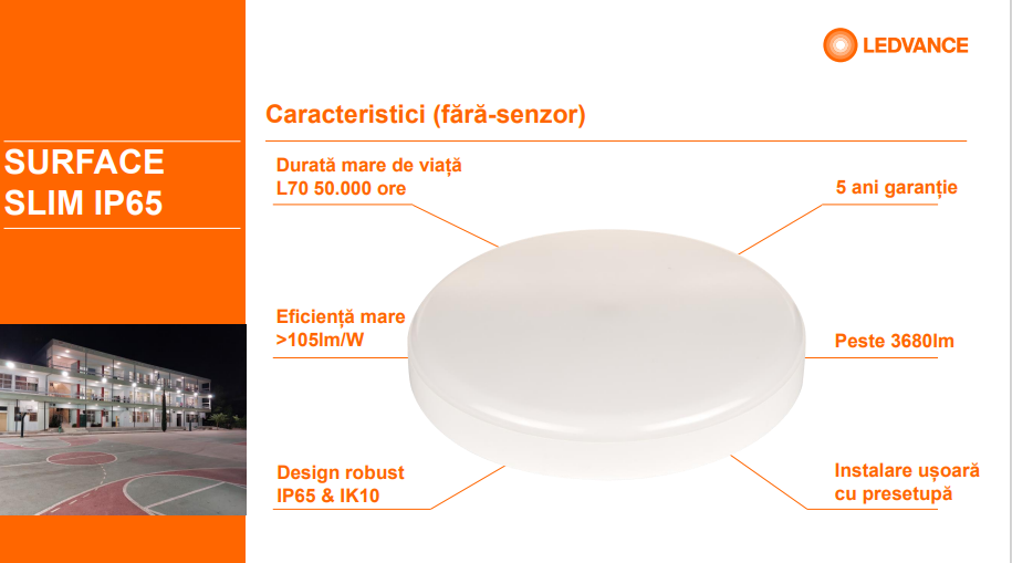 Plafoniera LED pentru baie Ledvance SURFACE SLIM ROUND 200, 19W, 2000 lm, lumina neutra (4000K), IP65/IK10, Ø200x55mm, Alb