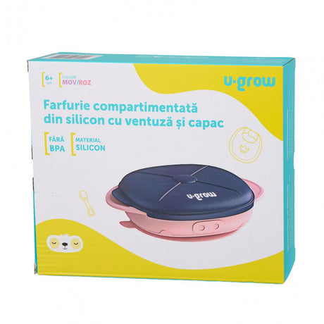 Farfurie silicon cu capac , mov, U-Grow