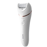 Epilator umed si uscat PHILIPS Seria 8000 BRE730/10, 7 accesorii, 32 pensete, Utilizare fara fir, 2 setari viteza, Opti-light, Discuri ceramice, Argintiu, L x A x I (mm) 65x210x185