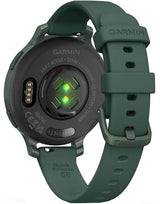 Ceas Garmin Lily 2 Active, display AMOLED, dimensiune afisaj 25,4 mm x 21,3 mm,rezolutie afisaj 240 x 201 pixeli, memorie 8GB, autonomie pana la 9 zile, rezistanta la apa pana la 5 ATM, greutate: 24,4g, ramă Jasper Green şi curea Jasper Green din silicon