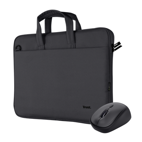 Kit Geanta de laptop Trust Bologna pentru laptop-uri cu diagonala de pana la 16", mouse Trust wireless, negru