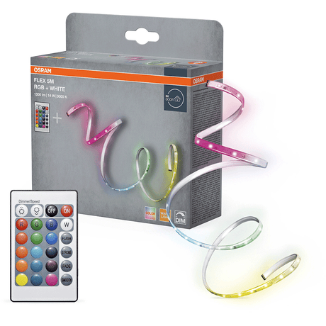 Kit Banda LED RGB Osram FLEX cu Telecomanda, 14W, 220-240V, 1300 lm, lumina alba si color (3000K), dimabila, IP20, 5 metri