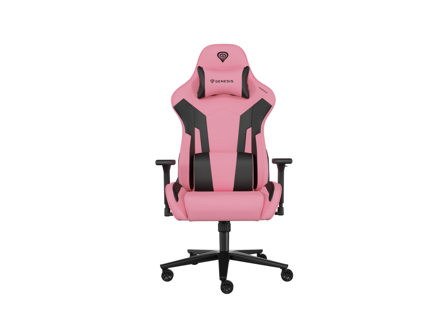 Scaun gaming Genesis Nitro 720, piele ecologica, reglabil pe inaltime, suporta pana la 150 kg, inaltime reglabila 46.5 - 53.5 cm, spatar ajustabil 135°, dimensiuni roti 60mm,  negru/roz