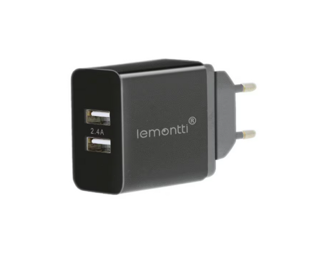 Lemontti Incarcator Retea 2.4A 2 porturi USB-A Negru