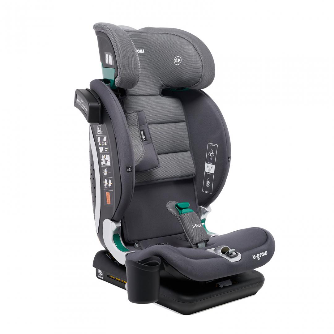 Scaun auto I-size U-Grow Goldfix Plus, isofix, 76-150 cm (9-36 kg), boxa bluetooth, gri