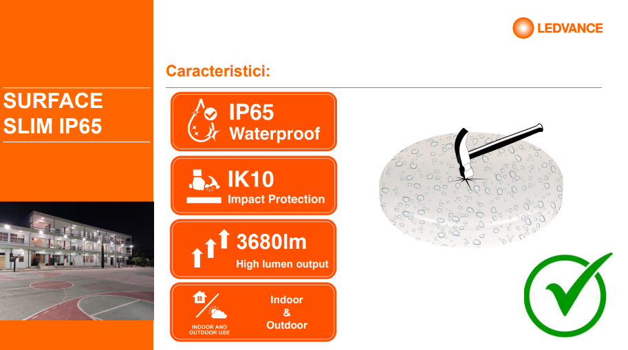 Plafoniera LED pentru exterior cu senzor de miscare Ledvance SURFACE SLIM SQUARE 350, 35W, 3680 lm, lumina neutra (4000K), IP65/IK10, 350x350x55mm, Alb