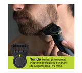 Aparat de ras (0,2mm) si tuns (0,4-10mm) PHILIPS OneBlade Pro QP6542/15, Fata&corp, pieptene cu 14 setari de lungime (0,4-10 mm), 2 accesorii pentru utilizare pe corp, 2 lame 360, 90 min (Li-ion), cablu de alimentare USB-A, fara adaptor pentru priza