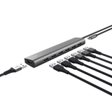Hub Trust Halyx , 7 porturi USB 3.2 Gen 1, material aluminiu, input USB- C, output USB-A 7, gri