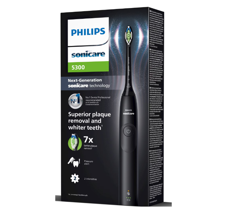 Periuta de dinti electrica Philips Sonicare HX7101/01, 62.000 miscari/minut, autonomie 21 zile, 1 mod periere, 2 intensitati, senzor  presiune integrat, functia BrushSync, inclus capat de periere Otimal White, negru