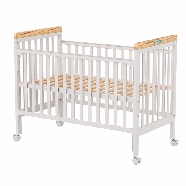 Patut din lemn bebe, +0 luni, 120x60 cm,  culoare alb, laterala culisanta, reglabil pe 3 nivele de inaltime, U-Grow