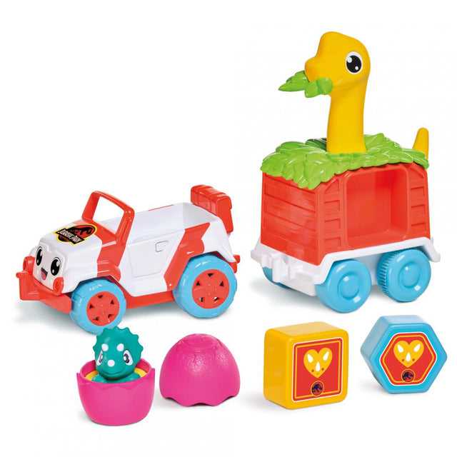 VEHICUL DE SALVARE CU REMORCA COLORATA, DINO, JURASSIC WORLD, TOMY