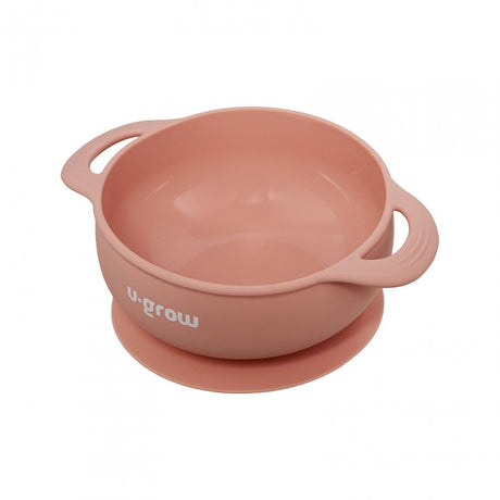 Set diversificare 3 piese silicon : bol , farfurie si cana cu cioc, roz, U-Grow