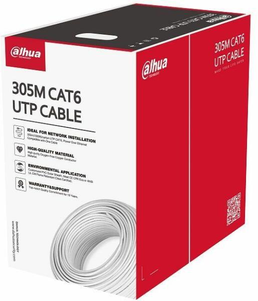 Cablu UTP CAT6,Conductor de cupru de înaltă puritate, fără oxigen, alimentare prin Ethernet,Manta exterioara PVC personalizata; Certificare CE CPR Clasa de ignifugare Eca, 305M, culoare: alb.