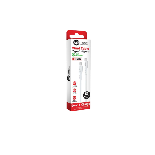 Cablu Lemontti Wind Fast Charge Type-C la Type-C, PD 65W, lungime 0.5m, Alb