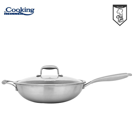 TIGAIE WOK INOX + CAPAC STICLA 30x8.5 CM, 4.5L, TITANIUM3, COOKING BY HEINNER