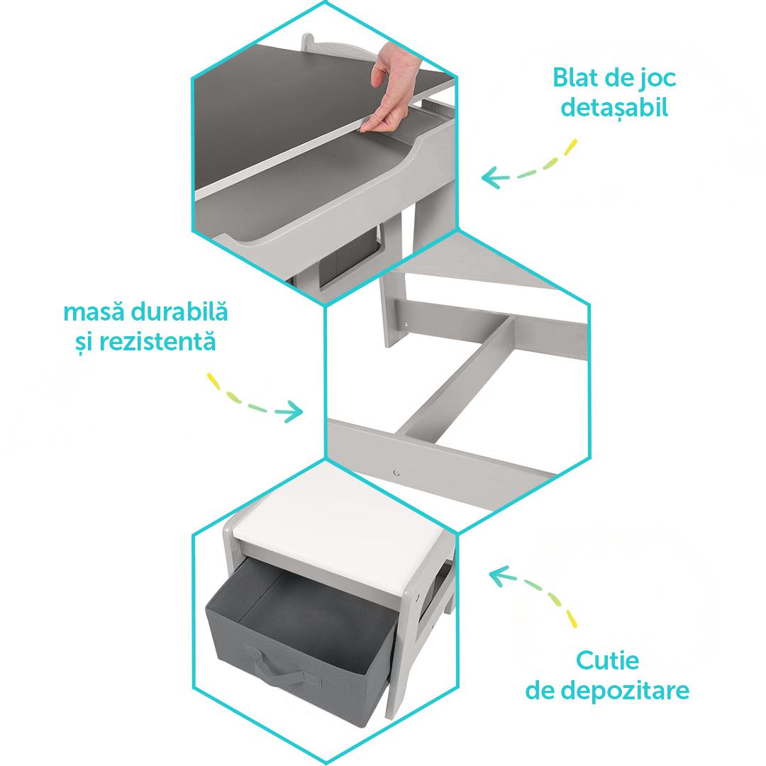 Set masuta si 2 scaune pentru copii , alb MDF, U-Grow