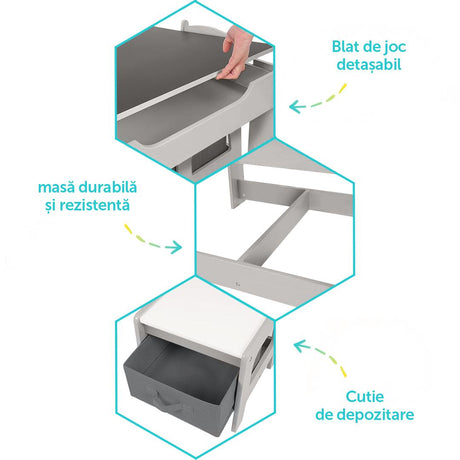 Set masuta si 2 scaune pentru copii , alb MDF, U-Grow