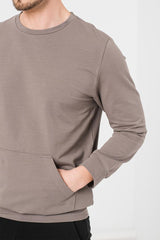 BLUZA COTON CASUAL BARBATI TAUPE-XL