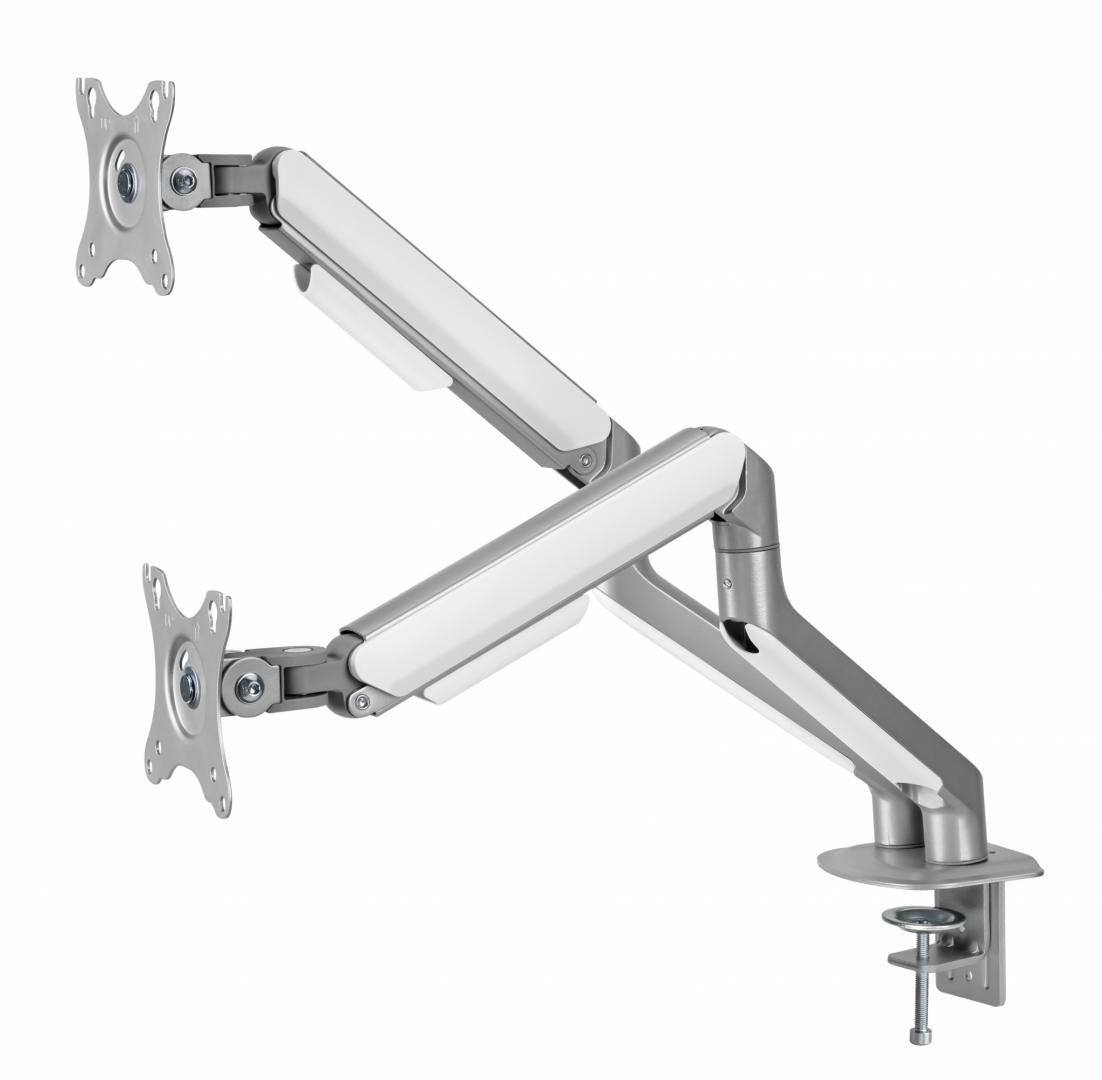 Suport 2 monitoare Serioux MM63-C024, arc cu gaz, compatibilitate dimensiune ecran 17"-32",  greutate maximă suportata: (per ecran): 2~ 9kg, VESA: 75x75, 100x100, inclinare: +55°~-55°, pivotare: +90°~-90°, rotația ecranului: +180°~-180°