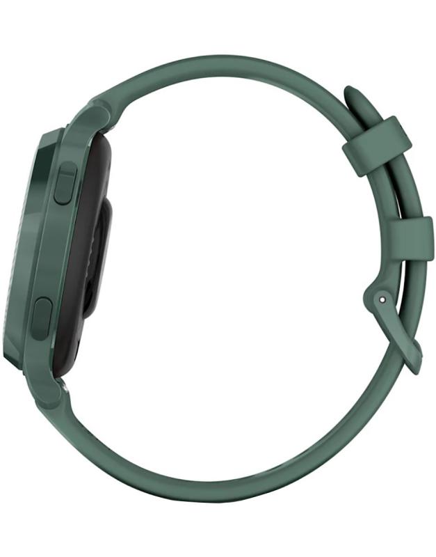 Ceas Garmin Lily 2 Active, display AMOLED, dimensiune afisaj 25,4 mm x 21,3 mm,rezolutie afisaj 240 x 201 pixeli, memorie 8GB, autonomie pana la 9 zile, rezistanta la apa pana la 5 ATM, greutate: 24,4g, ramă Jasper Green şi curea Jasper Green din silicon