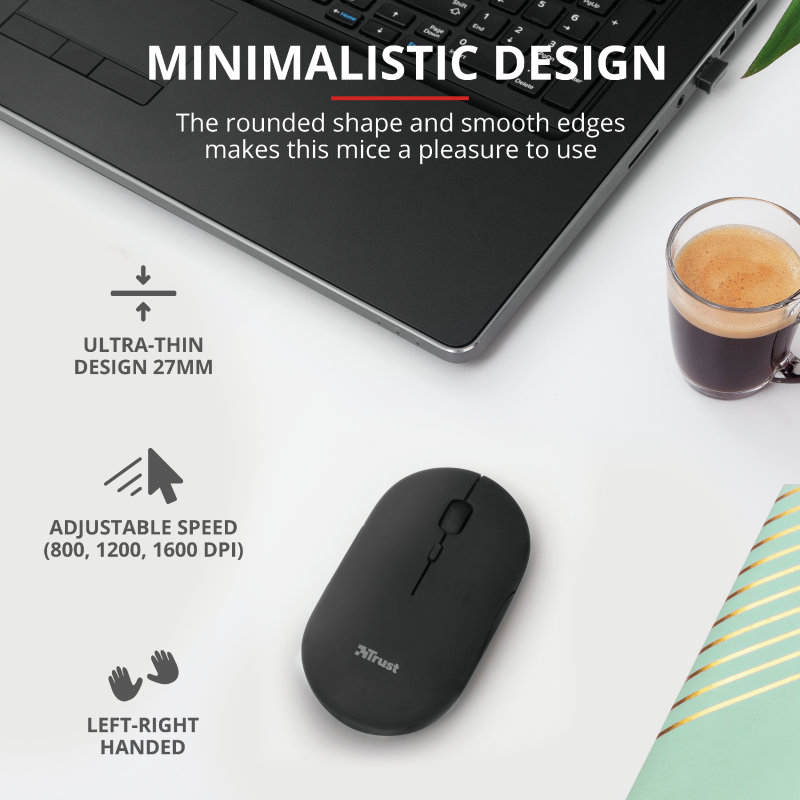 Mouse Trust Puck, Rechargeable Bluetooth, negru