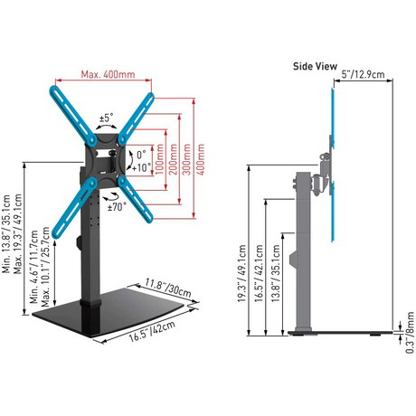 Suport TV de podea, Barkan S320.B, Fix, 29"-58", VESA 400x400, suporta pana la 25kg, Negru