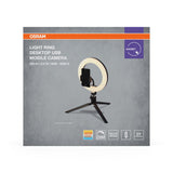 Lampa LED circulara portabila OSRAM Selfie RING, 5.5W, 250 lm, lumina alba(3000-6500K), dimabila, 1xCR2032, telecomanda, IP20, Ø20cm  / ↕ 33cm, Negru
