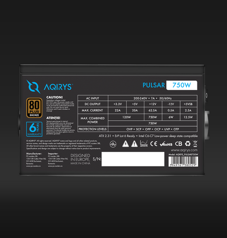Sursa Aqirys Pulsar 750W 80+ White certified, culoare neagra