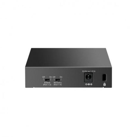"5-Port Gigabit Desktop Switch with  4-Port PoE+ PORT: 4× Gigabit PoE+ Ports, 1× Gigabit Non-PoE Port SPEC: 802.3af/at, 65 W PoE Power, Desktop Steel Case FEATURE: Extend Mode for 250m PoE Transmitting, PoE Auto Recovery, Plug and Play"