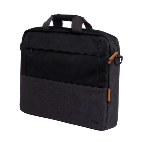 Geanta laptop Trust Lisboa, pentru laptopuri cu diagonala pana in 16",2 compartimente, material POM, RPET Polyester, RPET, volum 2.1 L, negru