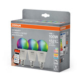 3 Becuri LED RGB inteligente Osram SMART+ Matter over WiFi Classic Multicolour A ,E27, 14W (100W), 1521 lm, lumina alba si color (2700-6500K)