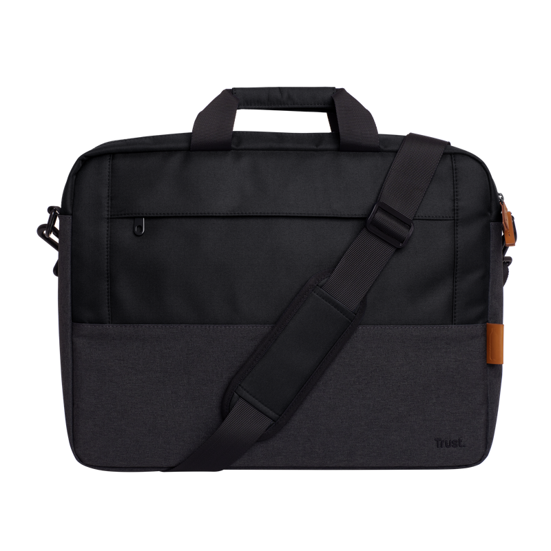 Geanta laptop Trust Lisboa, pentru laptopuri cu diagonala pana in 16",2 compartimente, material POM, RPET Polyester, RPET, volum 2.1 L, negru