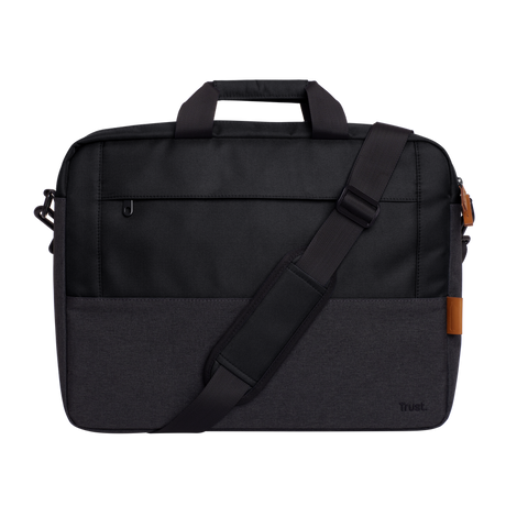 Geanta laptop Trust Lisboa, pentru laptopuri cu diagonala pana in 16",2 compartimente, material POM, RPET Polyester, RPET, volum 2.1 L, negru