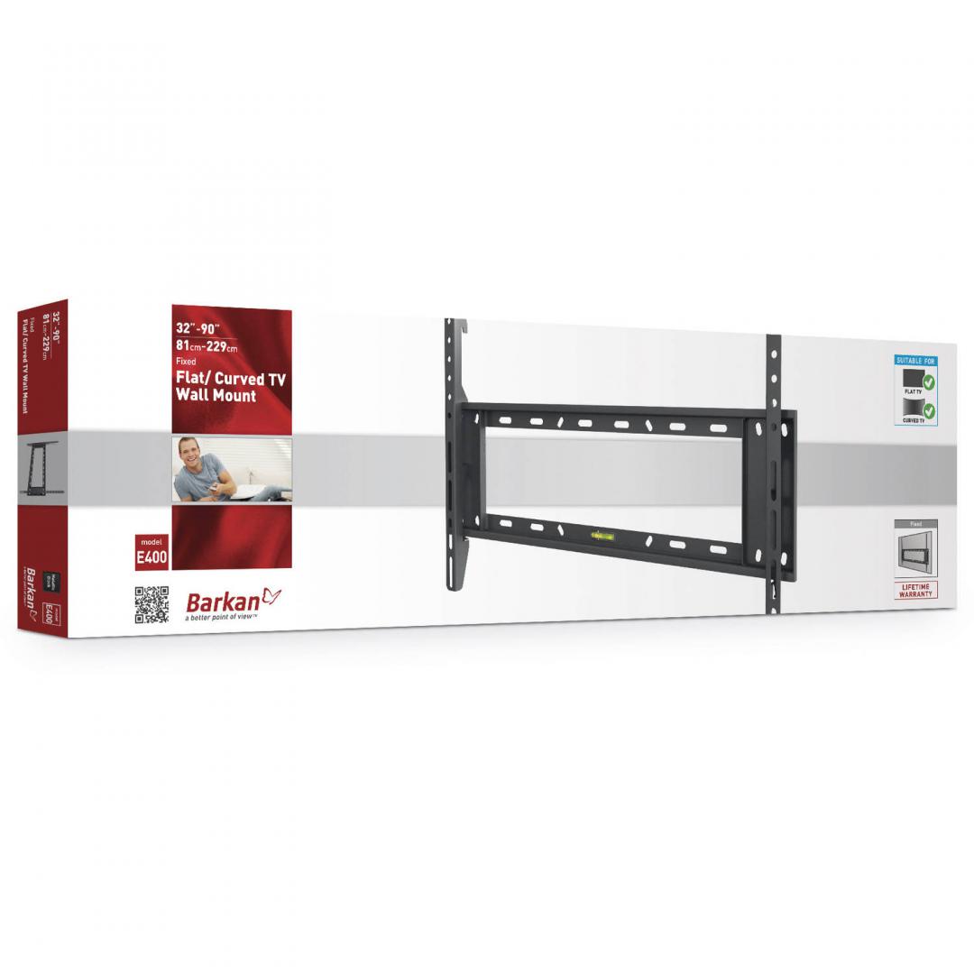 Suport TV de perete, Barkan E400+.B, Fix, 32"- 90", VESA 600 x 400 mm, suporta pana la 60kg, negru