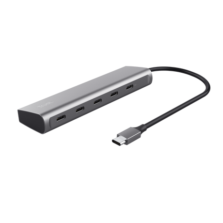 Hub Trust Halyx, 5 porturi USB-C 3.2 gen 1: 1 USB-C 100W PD port / 4 USB-C data ports, USB PD 3.0, gri