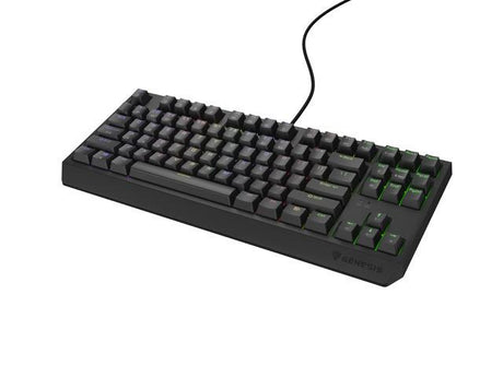 Tastatura gaming mecanica cu fir Genesis Thor 230 TKL, iluminare RGB, switch Linear, switch model Outemu Brown, numar taste 87, 11 butoane multimedia, lungime cablu 1.6m, dimensiuni 363 x 155 x 39 mm, negru