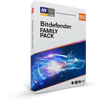Licenta retail Bitdefender Family Pack - protectie anti-malwarecompleta pentru toata familia, disponibila pentru Windows, macOS, iOS si Android, valabila pentru 1 an, 15 dispozitive, new.