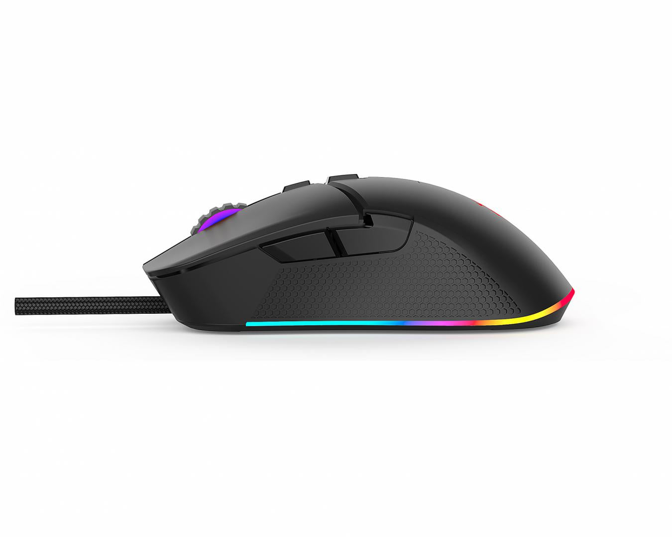 Mouse gaming Serioux Kayel, Senzor Sunplus 199, 800-6400 DPI, switch HUANO, pana la 20 milioane de click-uri, 7 Butoane, 6 moduri de iluminare RGB, cablu USB 1.5M, plug and play, compatibil cu Windows 2000/XP/9X/VISTA/7/8/10