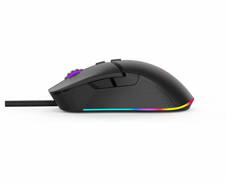 Mouse gaming Serioux Kayel, Senzor Sunplus 199, 800-6400 DPI, switch HUANO, pana la 20 milioane de click-uri, 7 Butoane, 6 moduri de iluminare RGB, cablu USB 1.5M, plug and play, compatibil cu Windows 2000/XP/9X/VISTA/7/8/10
