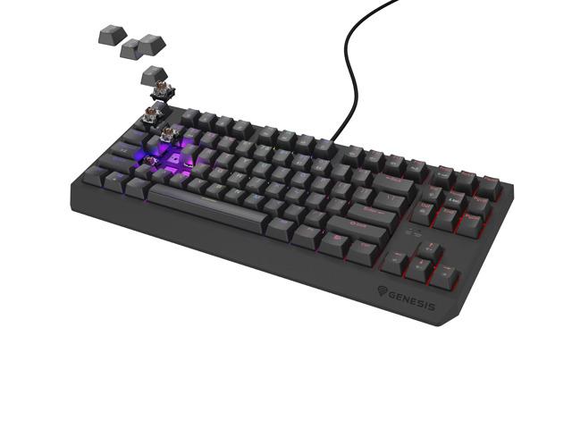 Tastatura gaming mecanica cu fir Genesis Thor 230 TKL, iluminare RGB, switch Linear, switch model Outemu Brown, numar taste 87, 11 butoane multimedia, lungime cablu 1.6m, dimensiuni 363 x 155 x 39 mm, negru